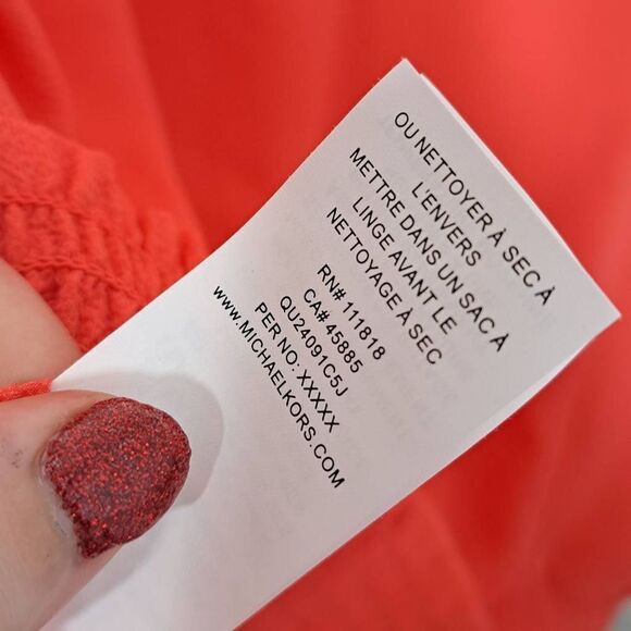 MICHAEL Michael Kors Tie Sleeve Elastic Hem Blouse in Bright Orange size M - Picture 7 of 7